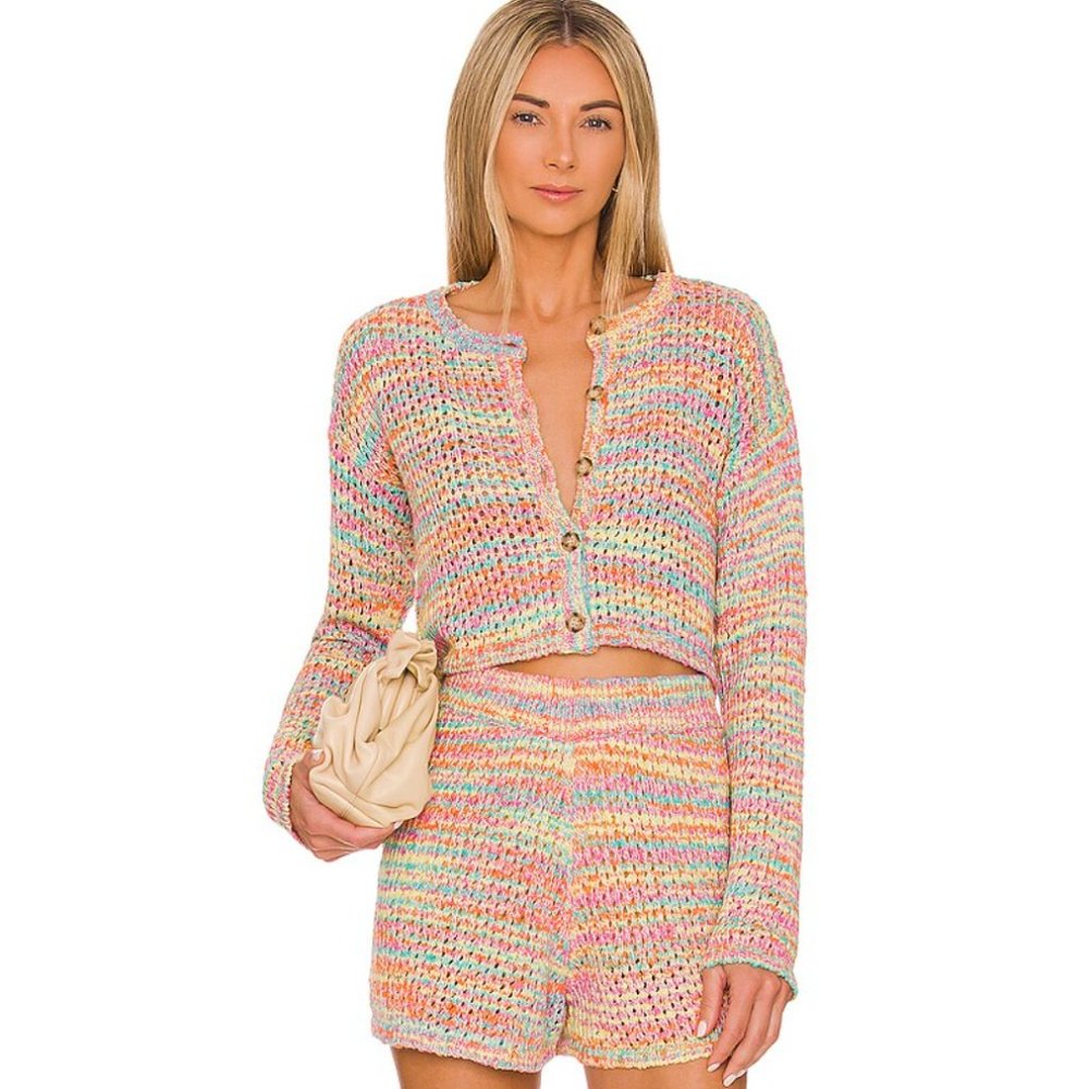 Cropped Multicolored Cardigan, Size Small